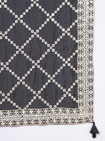 Sparkle Black Embroidered Georgette Women's Kurta,Palazzo and Dupatta Set