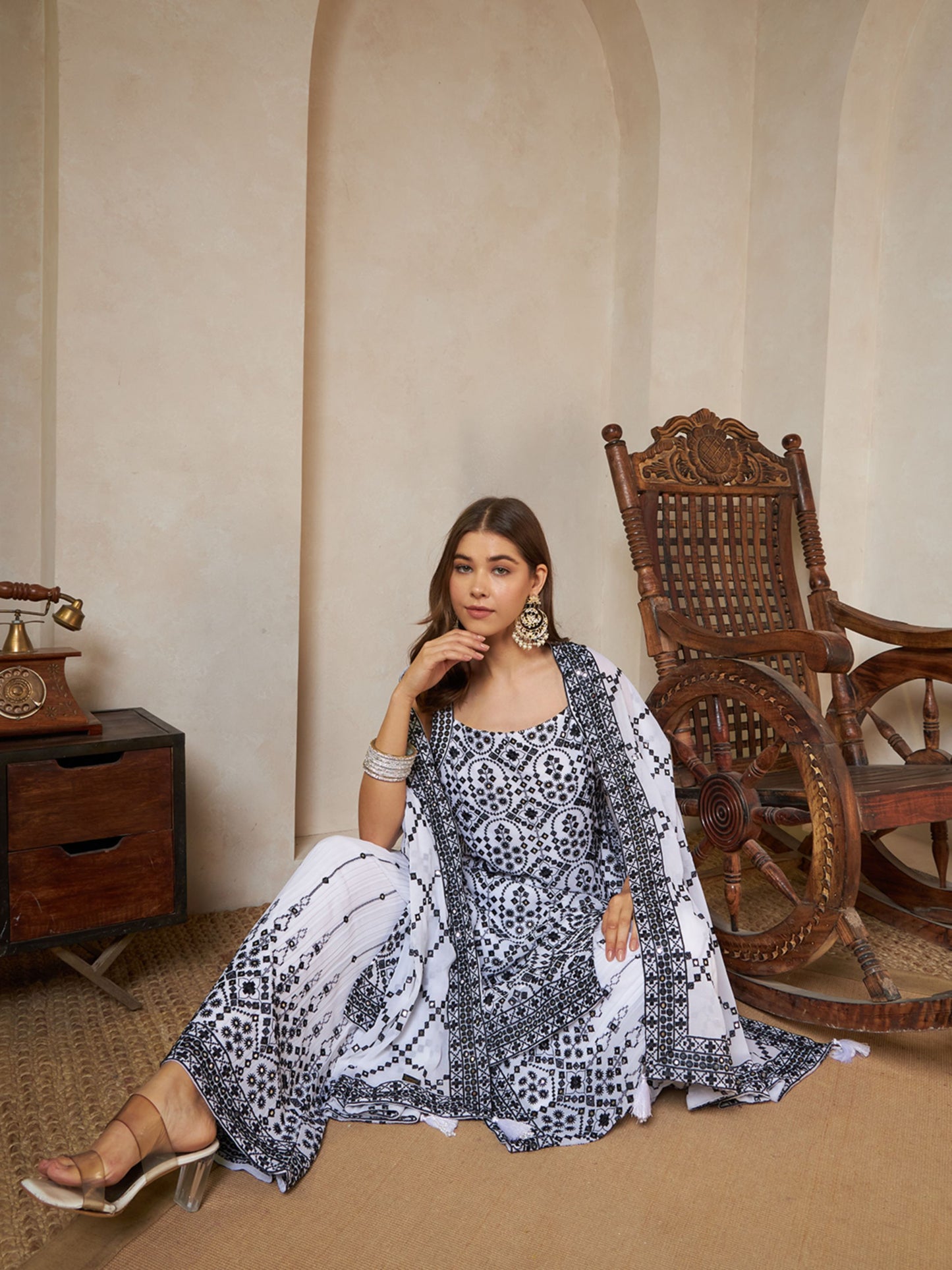 Sparkle Black Embroidered Georgette Women's Kurta,Palazzo and Dupatta Set