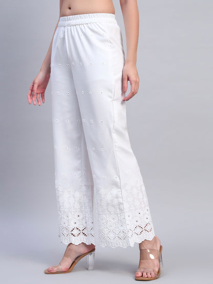 White Chikankari Cotton blend Women's Palazzo