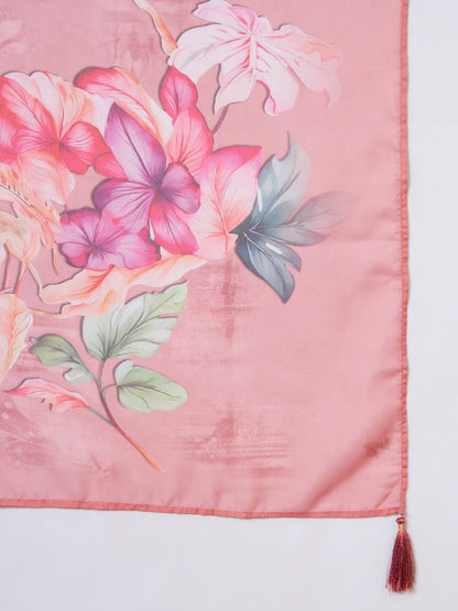 Peach Orange Embroidered Silk Women's Kurta,Palazzo and Dupatta Set