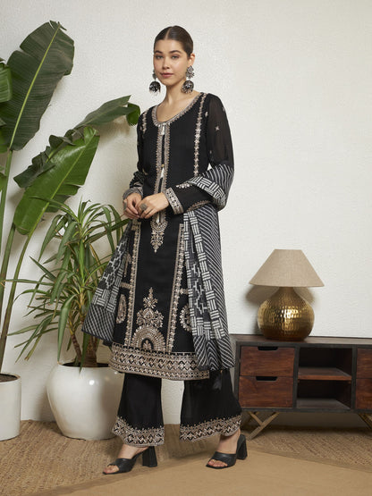 Ivory Embroidered Silk Women's Kurta,Palazzo and Dupatta Set