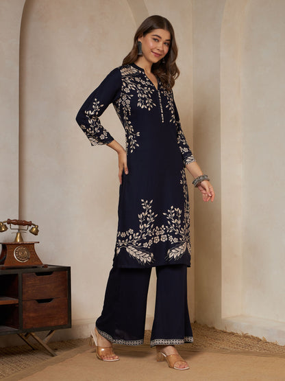 Wine Printed Rayon Women's Kurta and Palazzo Set