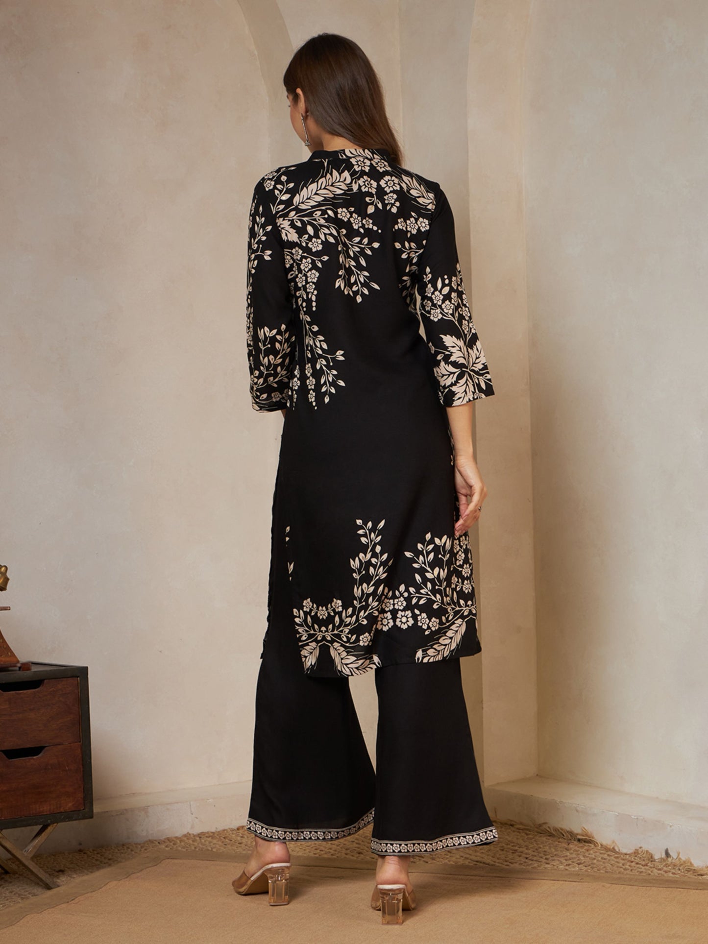 Wine Printed Rayon Women's Kurta and Palazzo Set