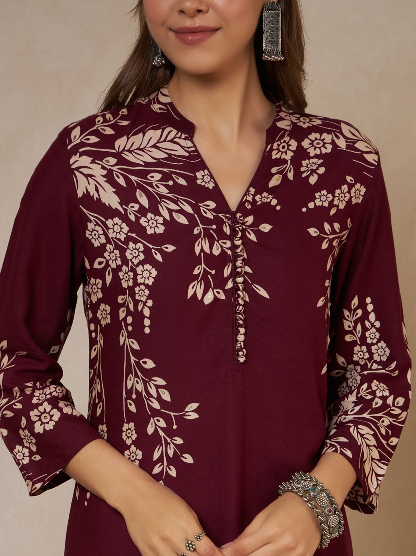 Wine Printed Rayon Women's Kurta and Palazzo Set