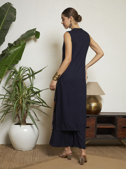 Wine Printed Rayon Women's Kurta and Palazzo Set