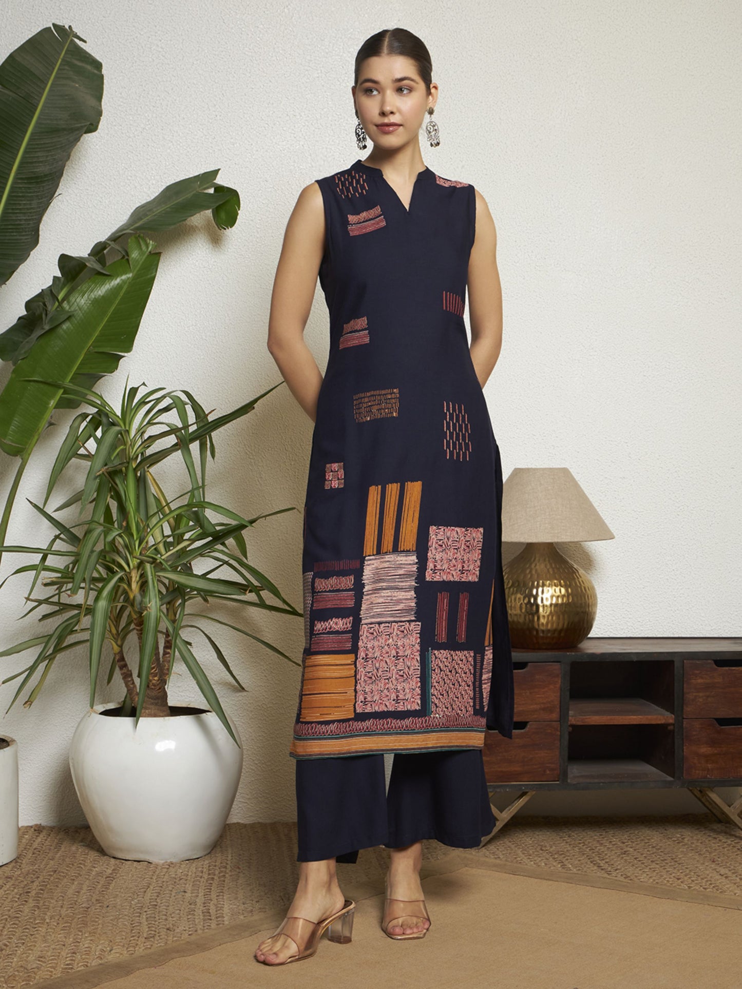 Wine Printed Rayon Women's Kurta and Palazzo Set