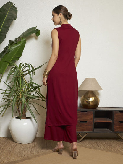 Navy Blue Printed Rayon Women's Kurta and Palazzo Set