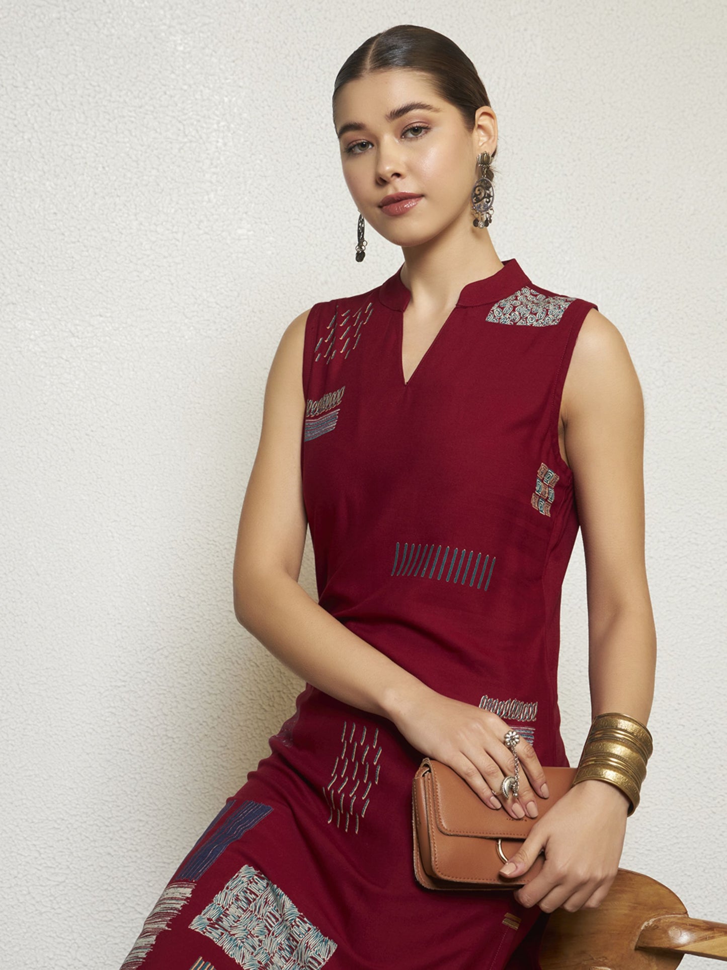 Wine Printed Rayon Women's Kurta and Palazzo Set