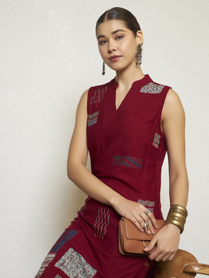 Wine Printed Rayon Women's Kurta and Palazzo Set