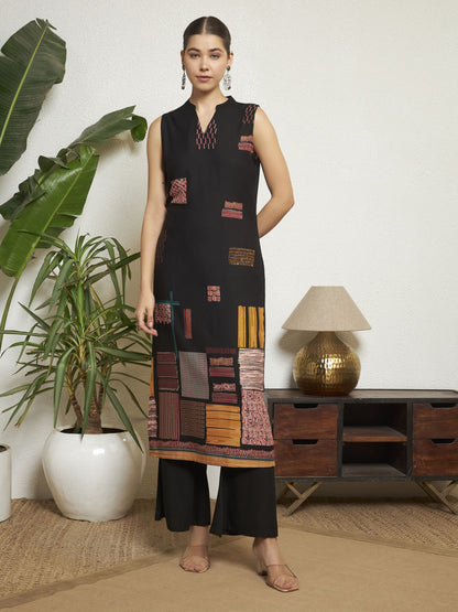 Navy Blue Printed Rayon Women's Kurta and Palazzo Set