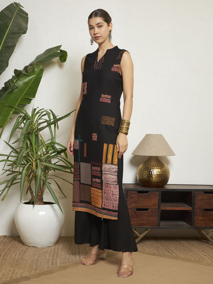 Navy Blue Printed Rayon Women's Kurta and Palazzo Set