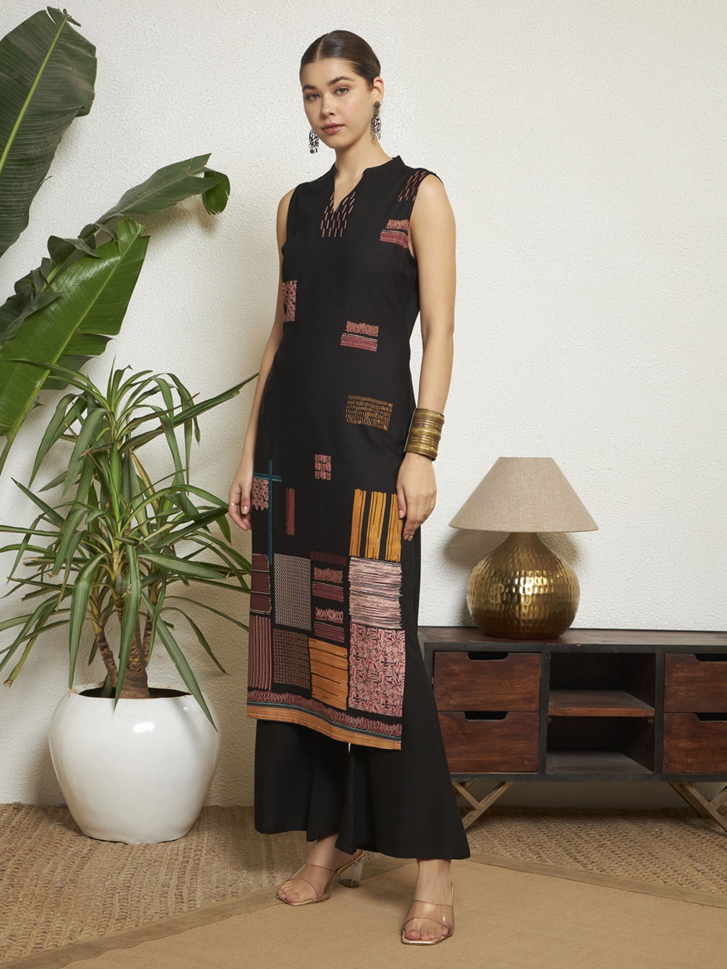 Wine Printed Rayon Women's Kurta and Palazzo Set