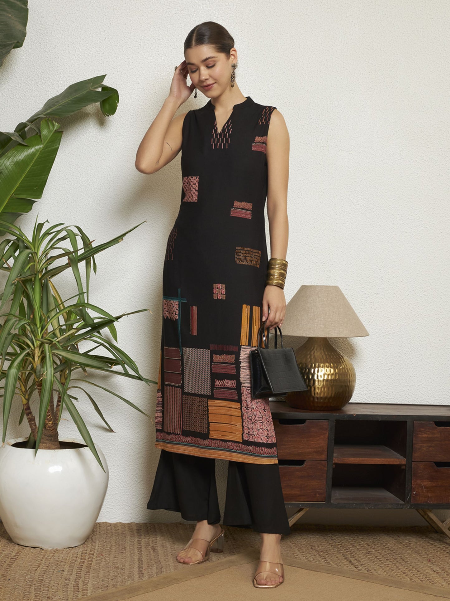 Wine Printed Rayon Women's Kurta and Palazzo Set