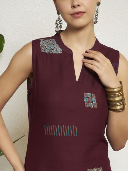 Wine Printed Rayon Women's Kurta and Palazzo Set