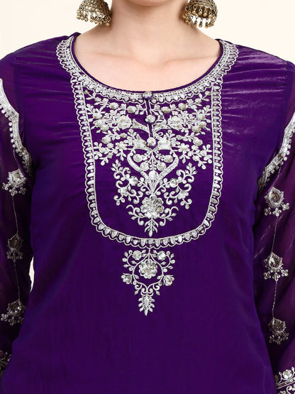 Embroidered Silk Women's Kurta, Dhoti & Dupatta Set