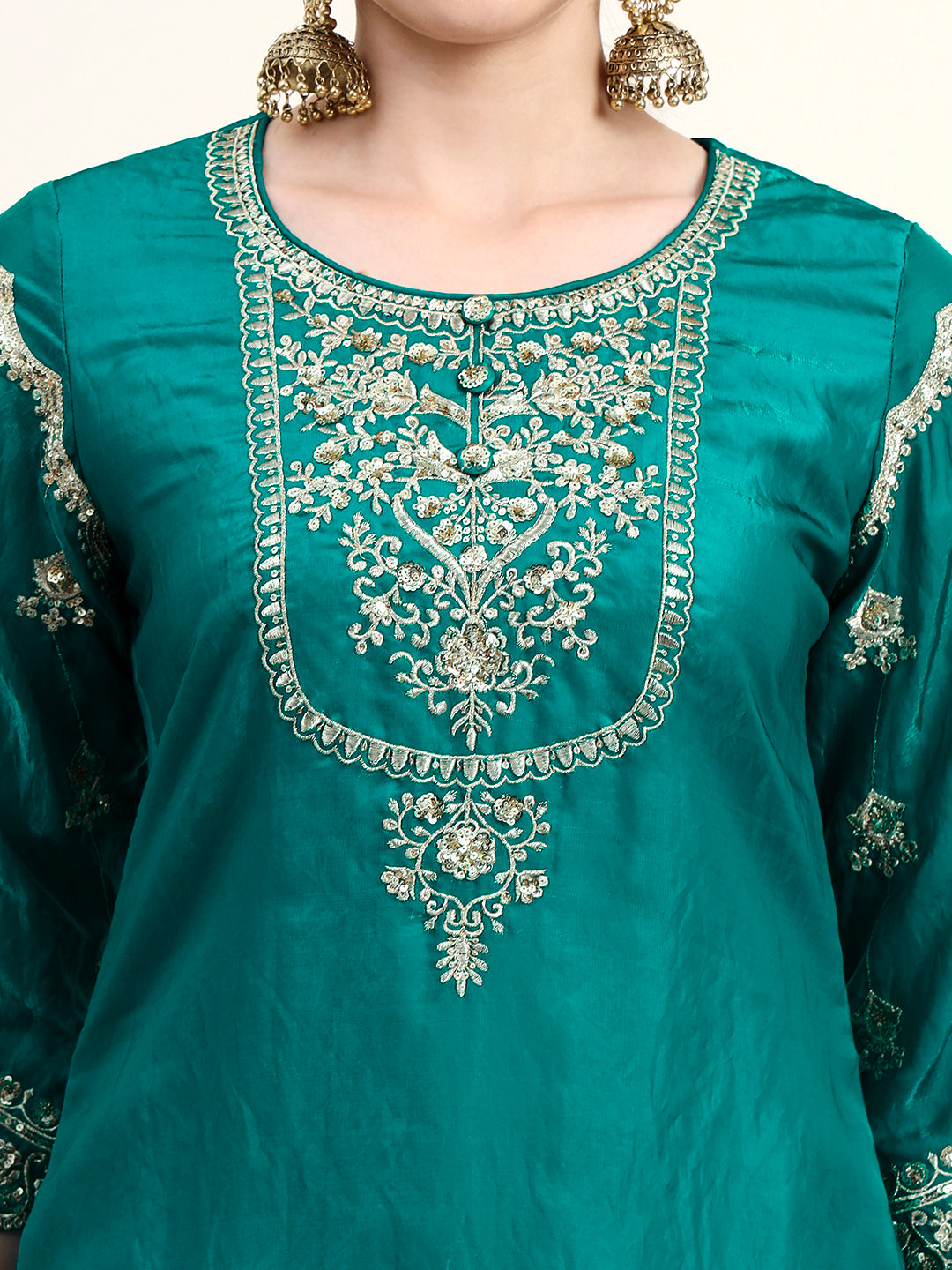 Embroidered Silk Women's Kurta, Dhoti & Dupatta Set