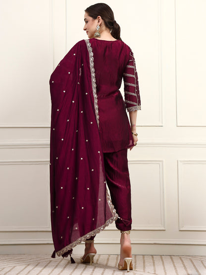 Embroidered Silk Women's Kurta, Dhoti & Dupatta Set