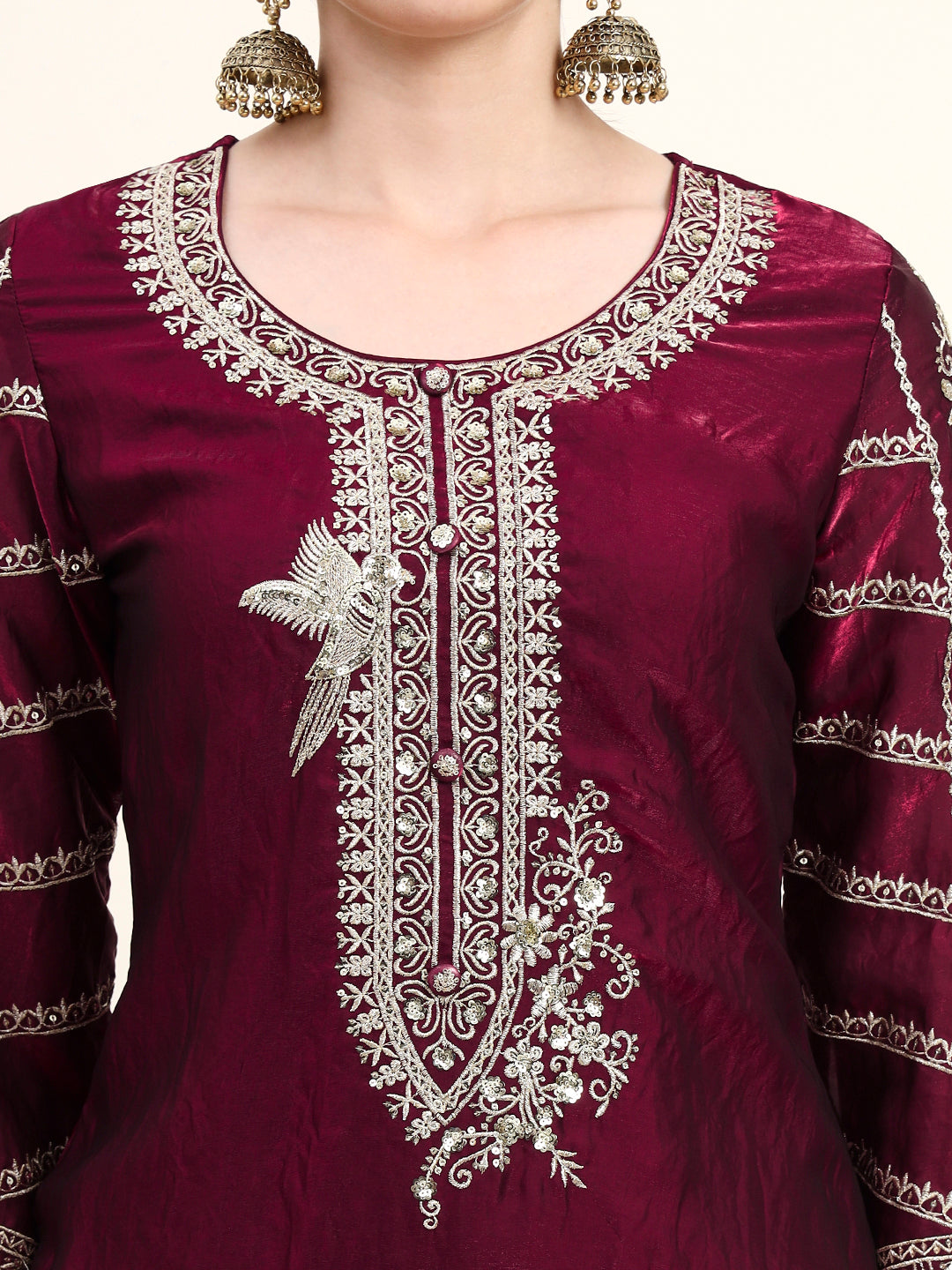 Embroidered Silk Women's Kurta, Dhoti & Dupatta Set