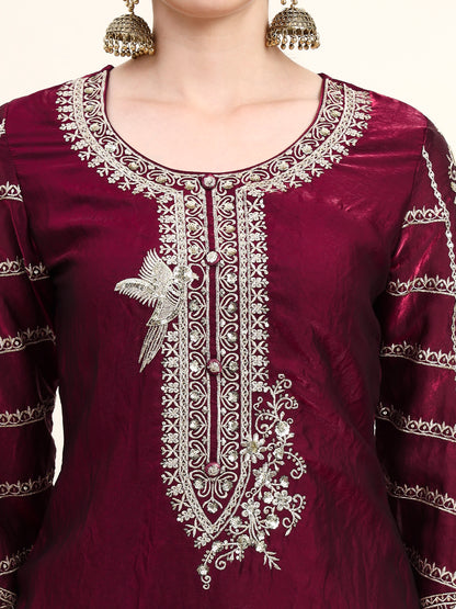 Embroidered Silk Women's Kurta, Dhoti & Dupatta Set