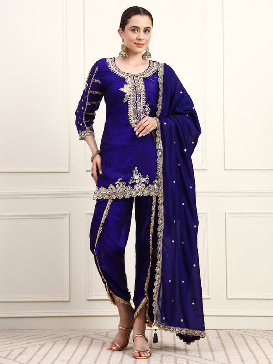 Embroidered Silk Women's Kurta, Dhoti & Dupatta Set