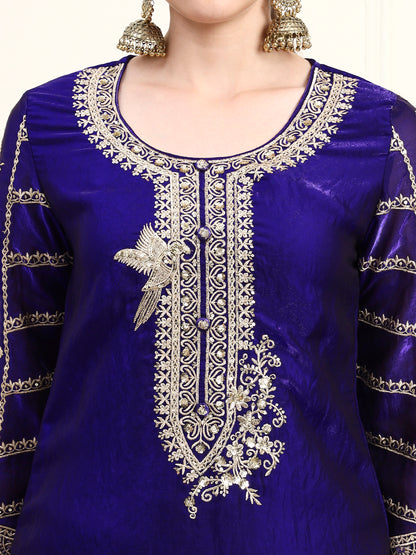 Embroidered Silk Women's Kurta, Dhoti & Dupatta Set