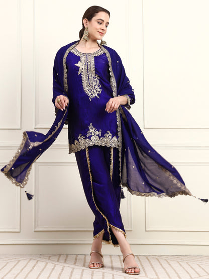 Embroidered Silk Women's Kurta, Dhoti & Dupatta Set