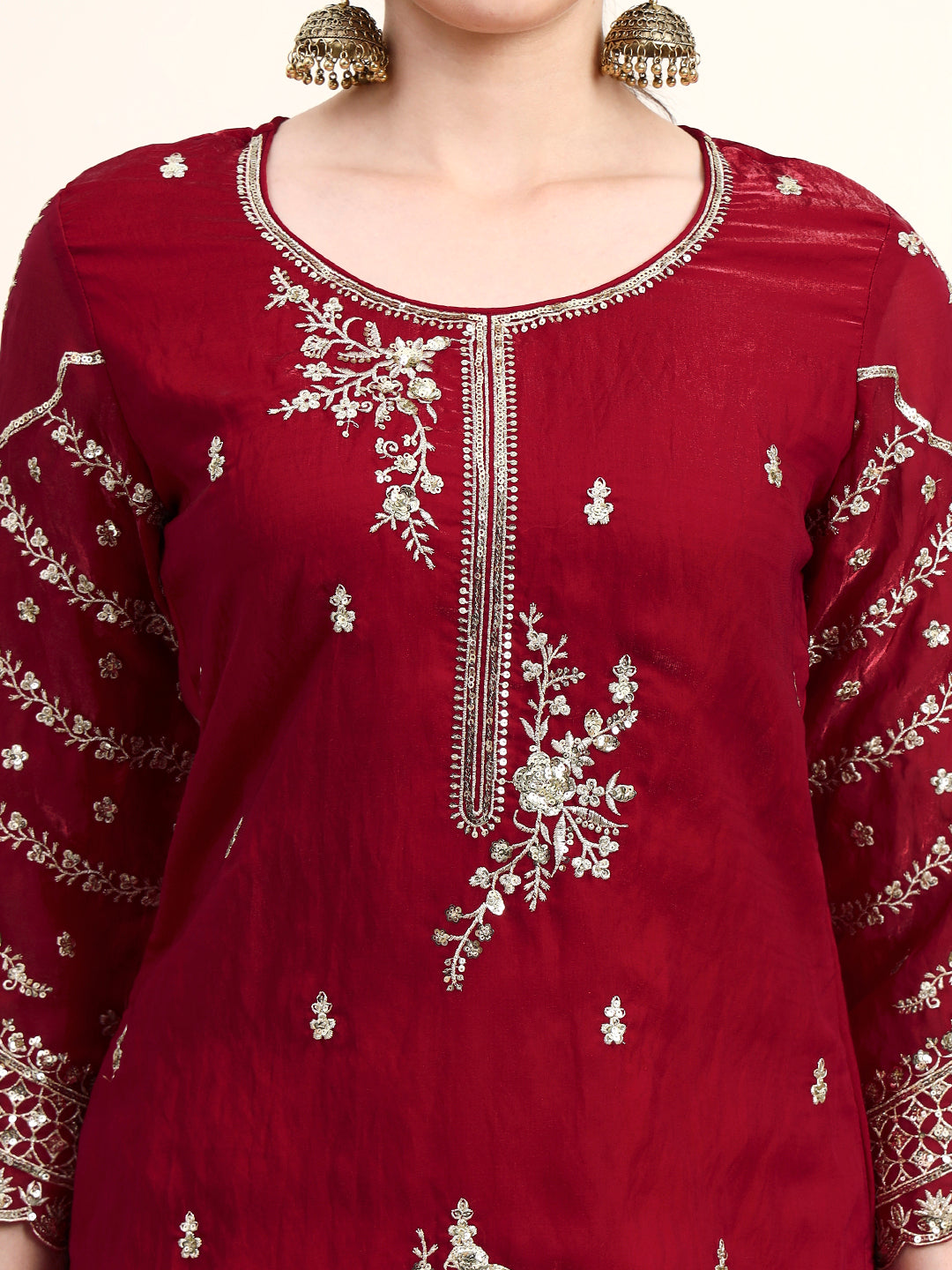 Embroidered Silk Women's Kurta, Dhoti & Dupatta Set