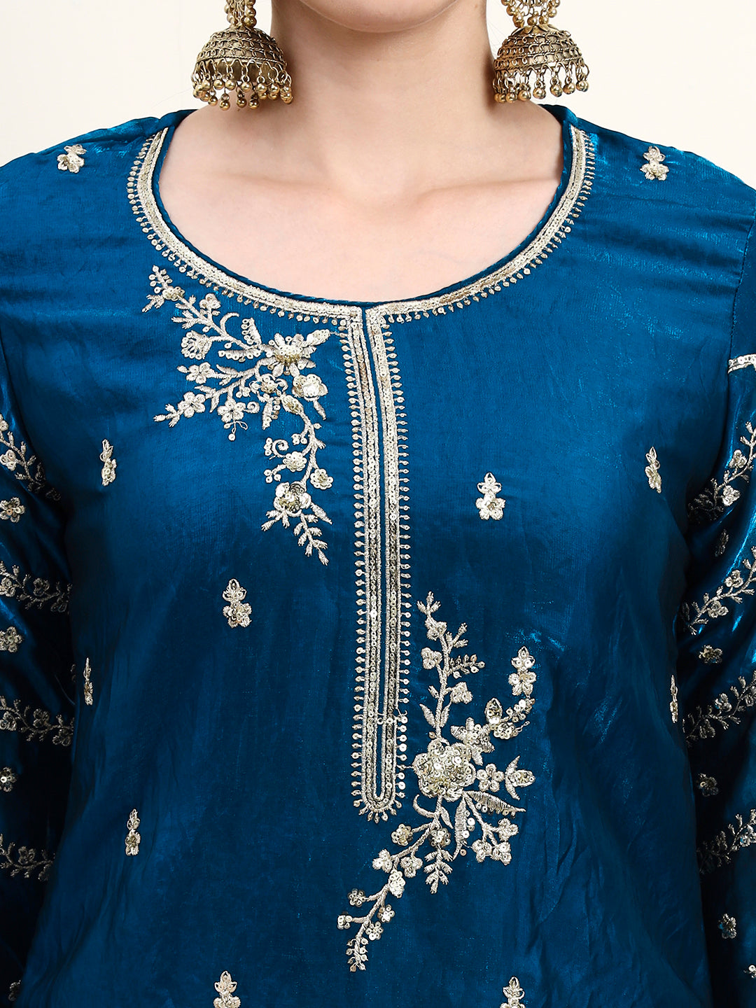 Embroidered Silk Women's Kurta, Dhoti & Dupatta Set