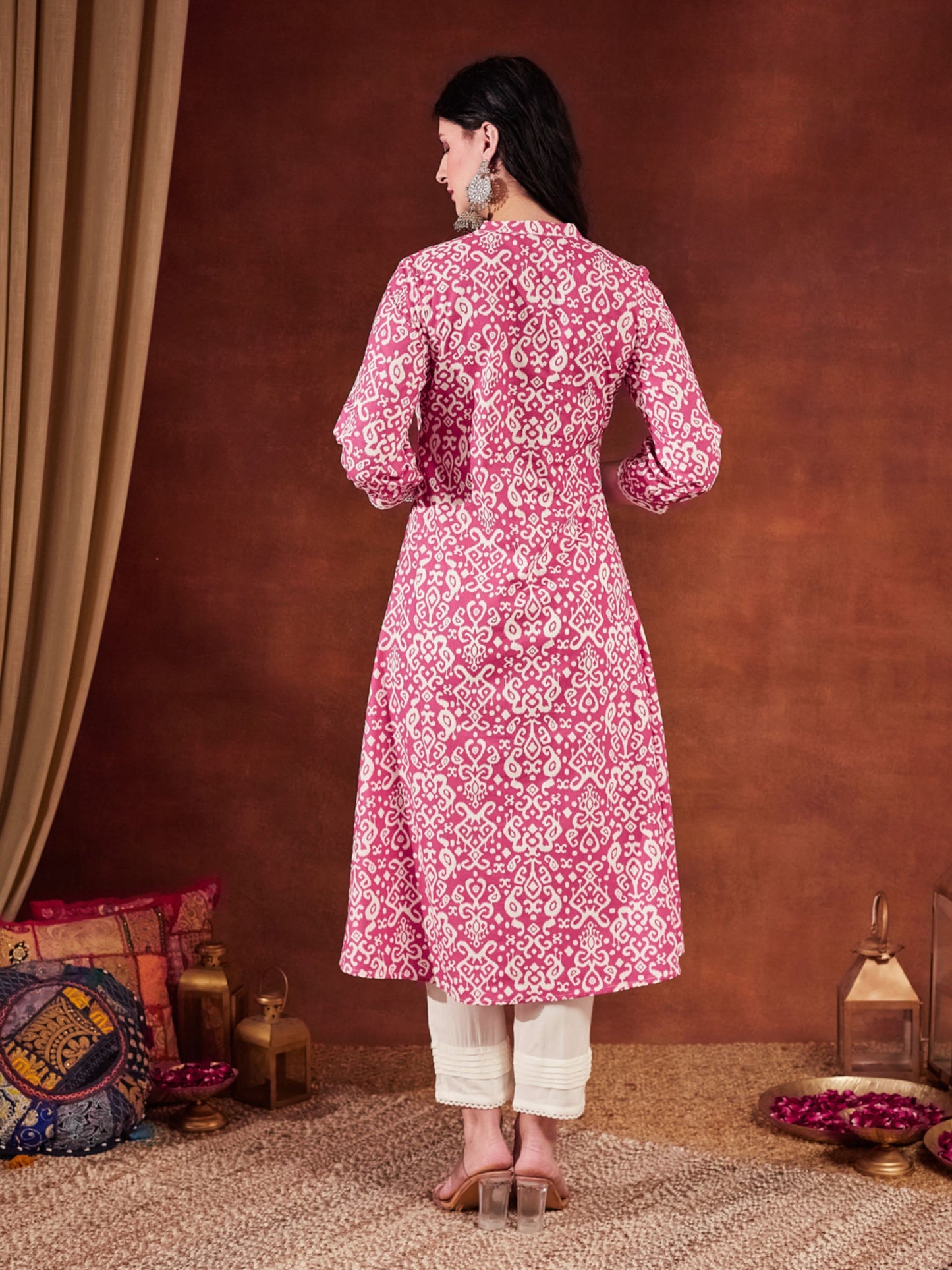 Pink Printed Cotton Women's Kurta and Pant Set