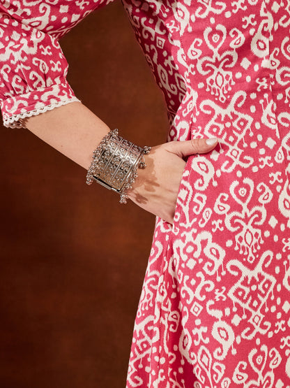Pink Printed Cotton Women's Kurta and Pant Set