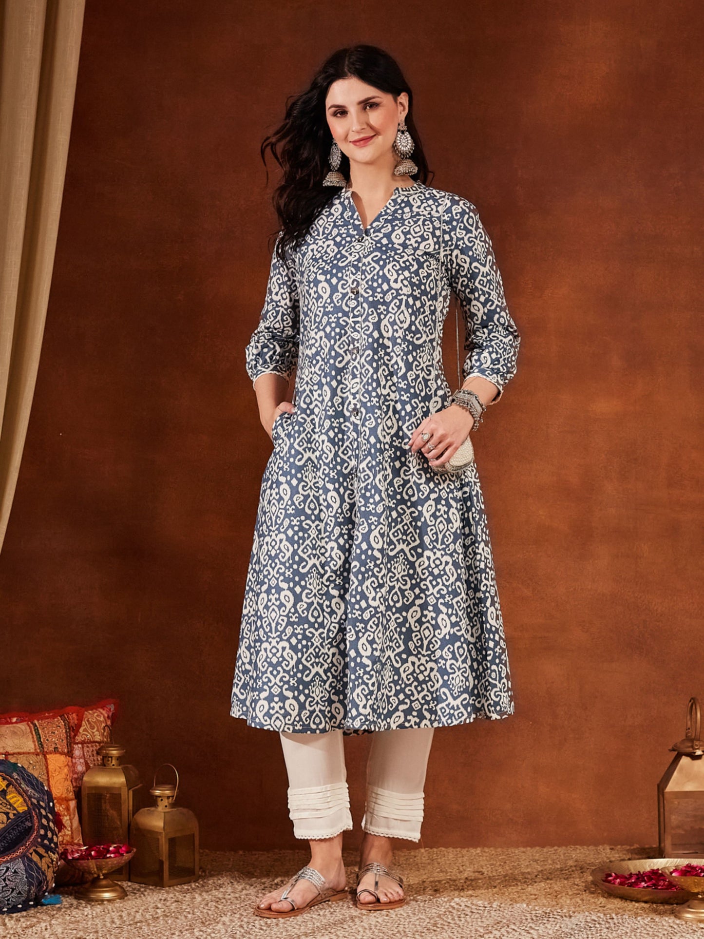 Pink Printed Cotton Women's Kurta and Pant Set