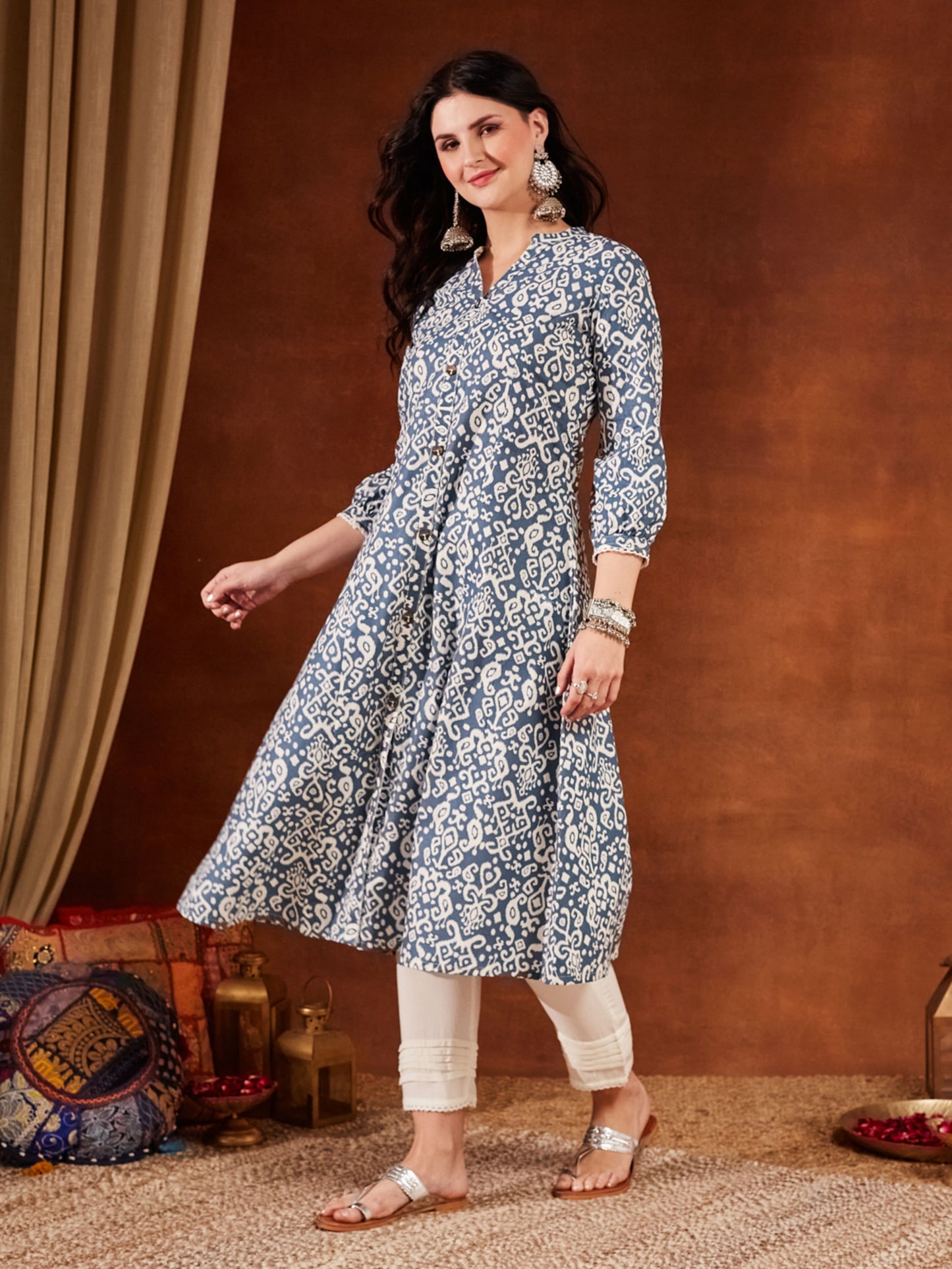 Pink Printed Cotton Women's Kurta and Pant Set