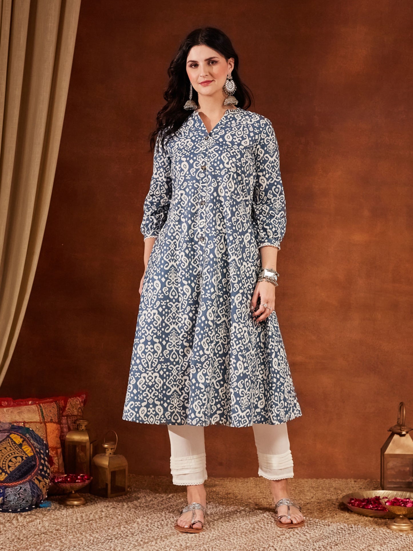 Pink Printed Cotton Women's Kurta and Pant Set