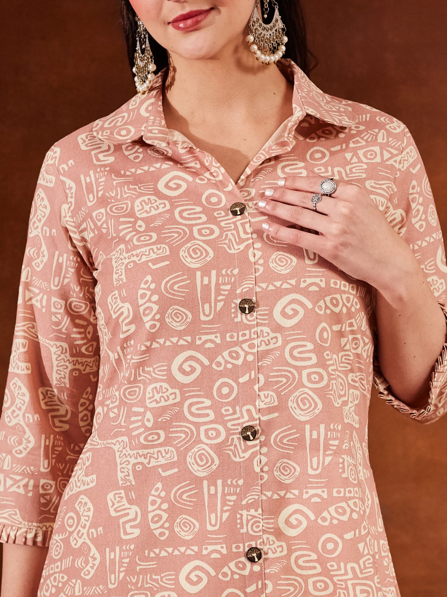 Pastel Pink Printed Cotton Women's Kurta and Palazzo Set