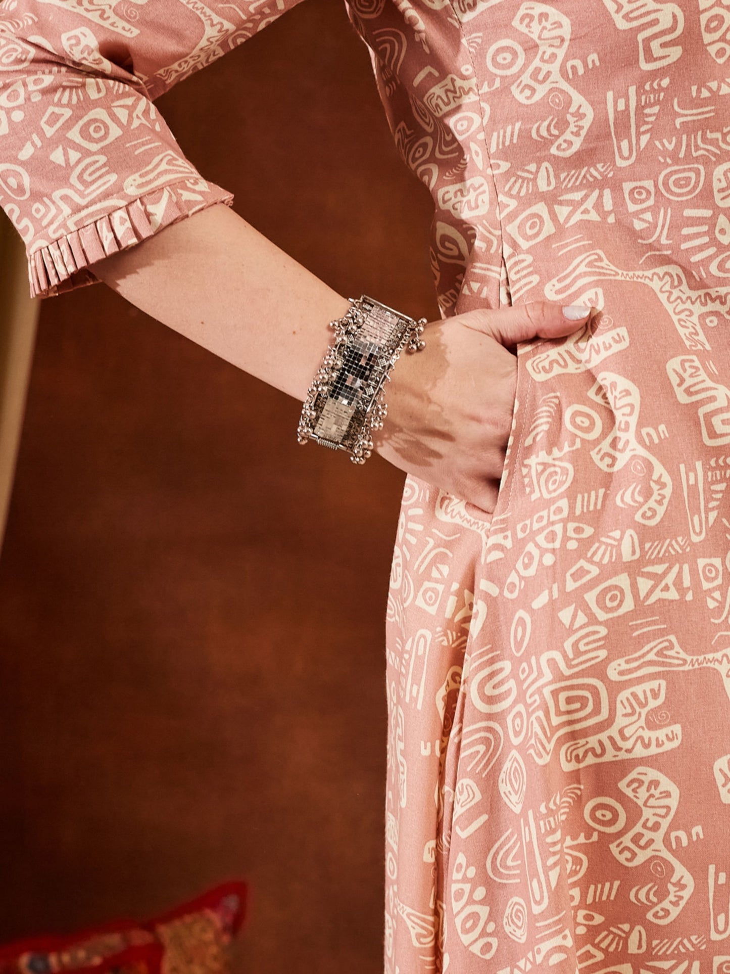 Pastel Pink Printed Cotton Women's Kurta and Palazzo Set