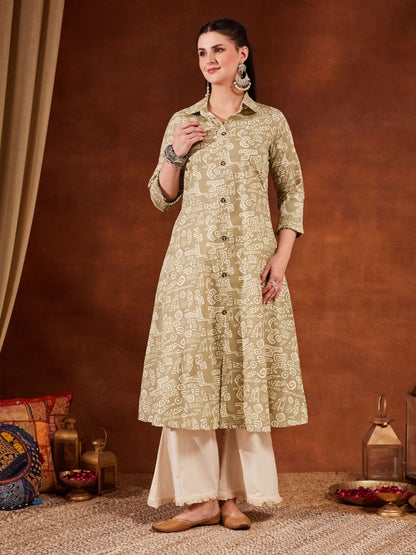 Pastel Pink Printed Cotton Women's Kurta and Palazzo Set