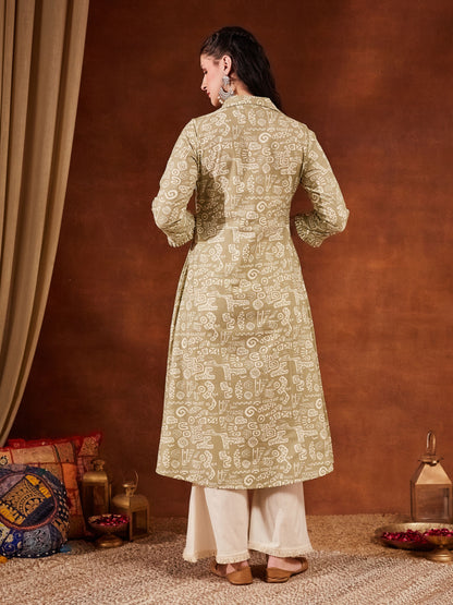 Pastel Pink Printed Cotton Women's Kurta and Palazzo Set