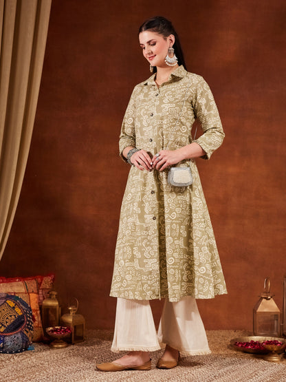 Pastel Pink Printed Cotton Women's Kurta and Palazzo Set