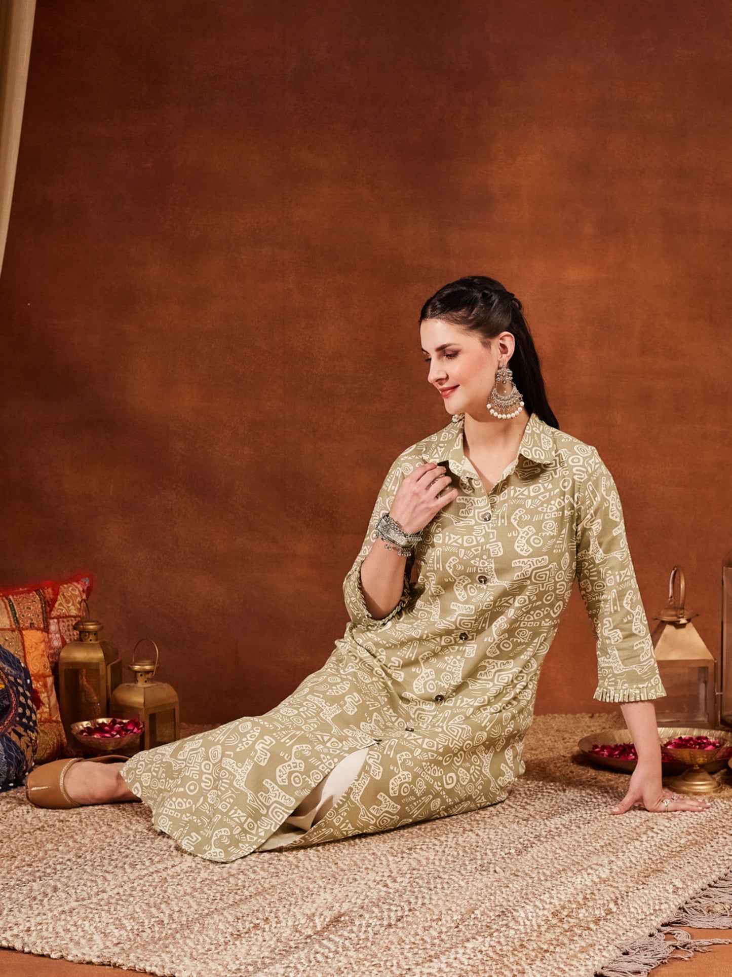 Pastel Pink Printed Cotton Women's Kurta and Palazzo Set