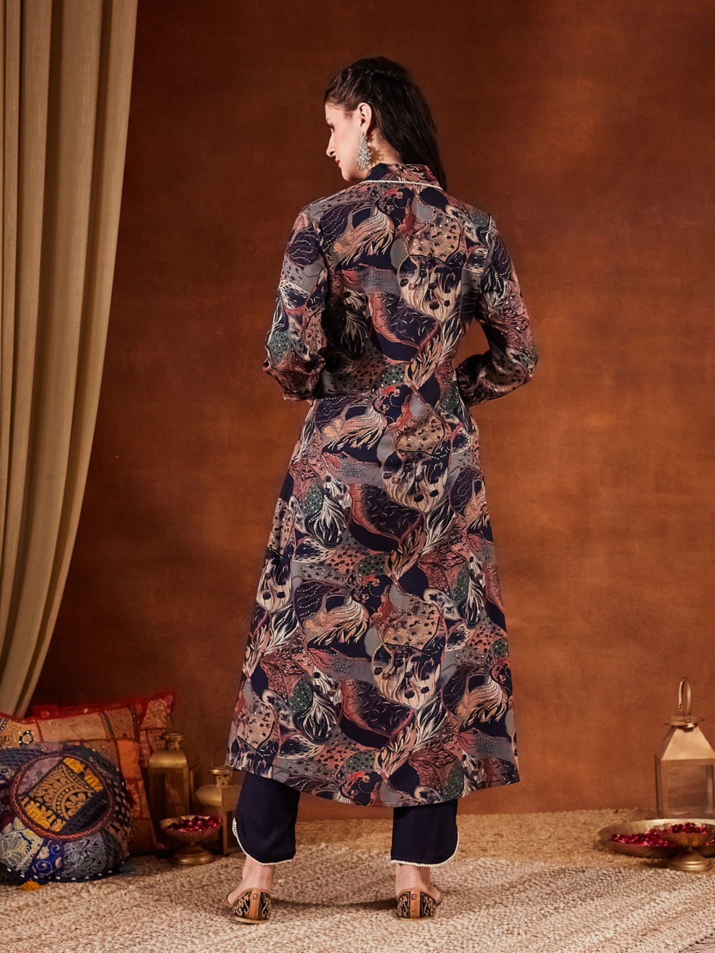 Blue Printed Rayon Women's Kurta and Pant Set