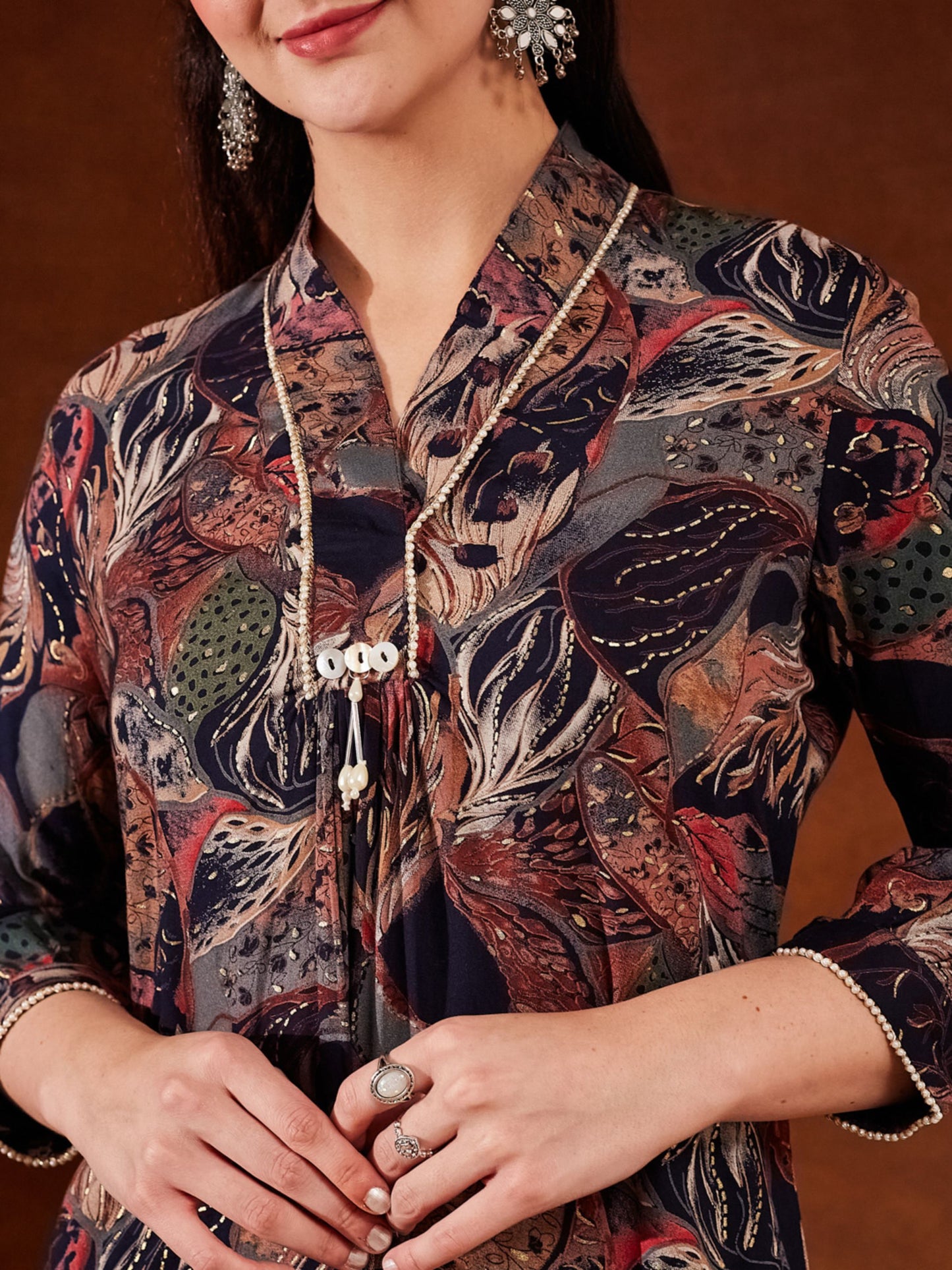 Blue Printed Rayon Women's Kurta and Pant Set