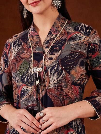 Blue Printed Rayon Women's Kurta and Pant Set