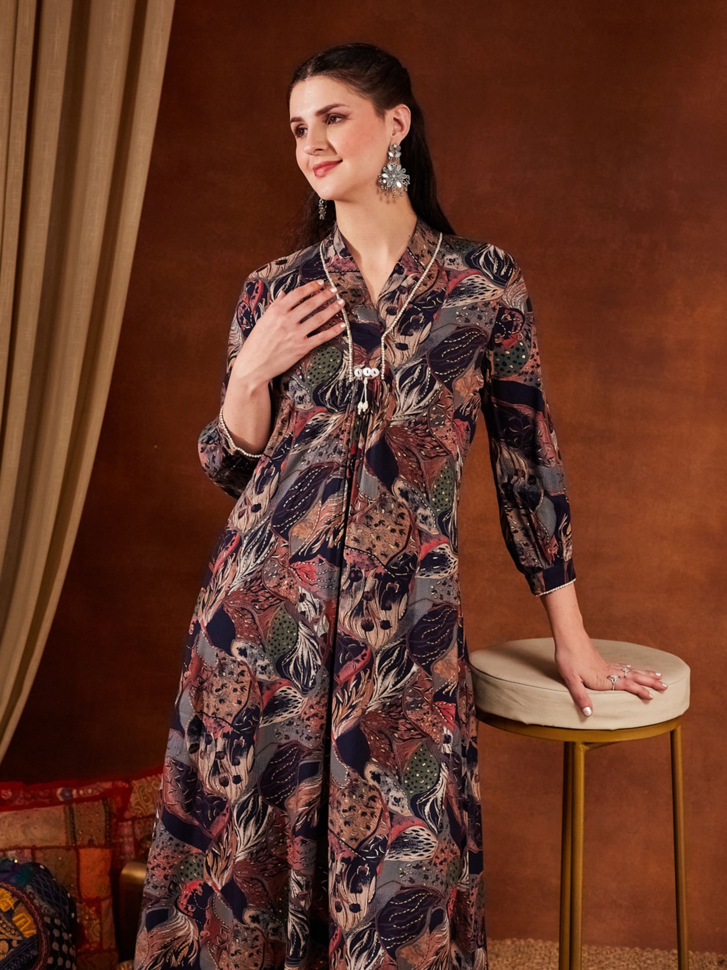 Blue Printed Rayon Women's Kurta and Pant Set