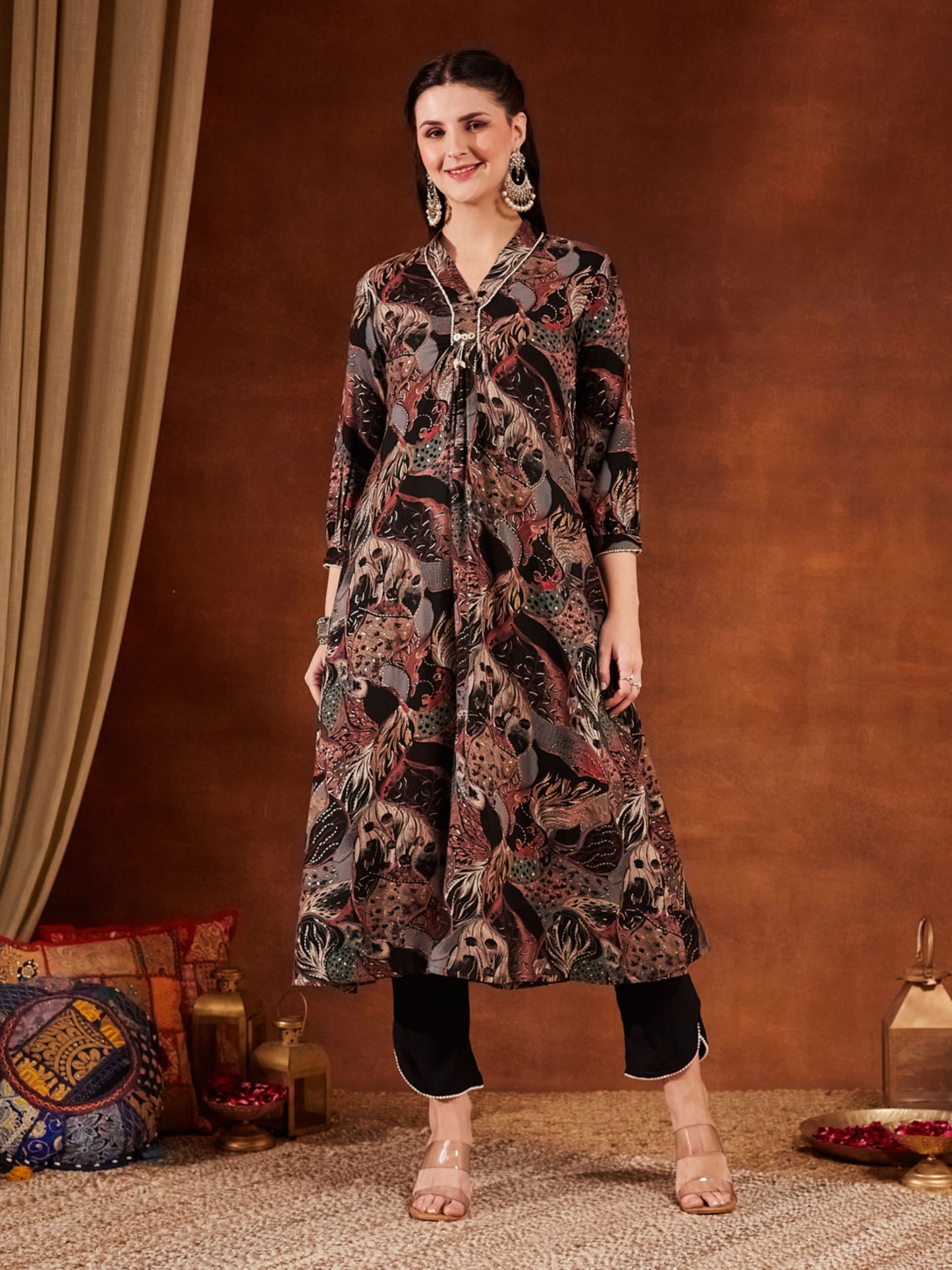 Blue Printed Rayon Women's Kurta and Pant Set