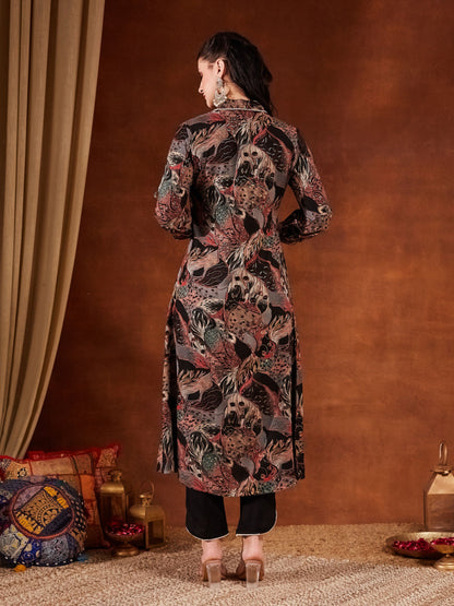 Blue Printed Rayon Women's Kurta and Pant Set