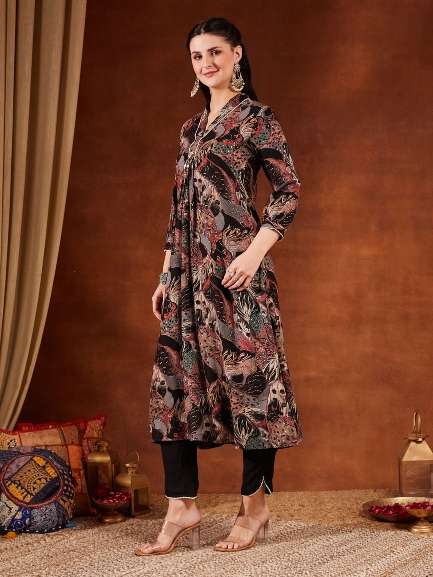 Blue Printed Rayon Women's Kurta and Pant Set