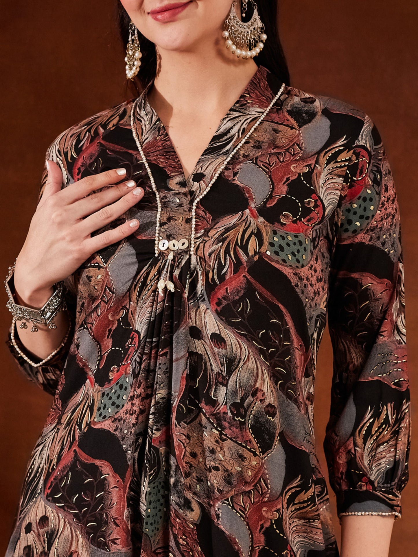 Blue Printed Rayon Women's Kurta and Pant Set
