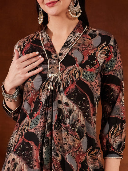 Blue Printed Rayon Women's Kurta and Pant Set