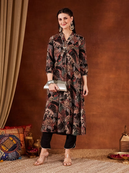 Blue Printed Rayon Women's Kurta and Pant Set