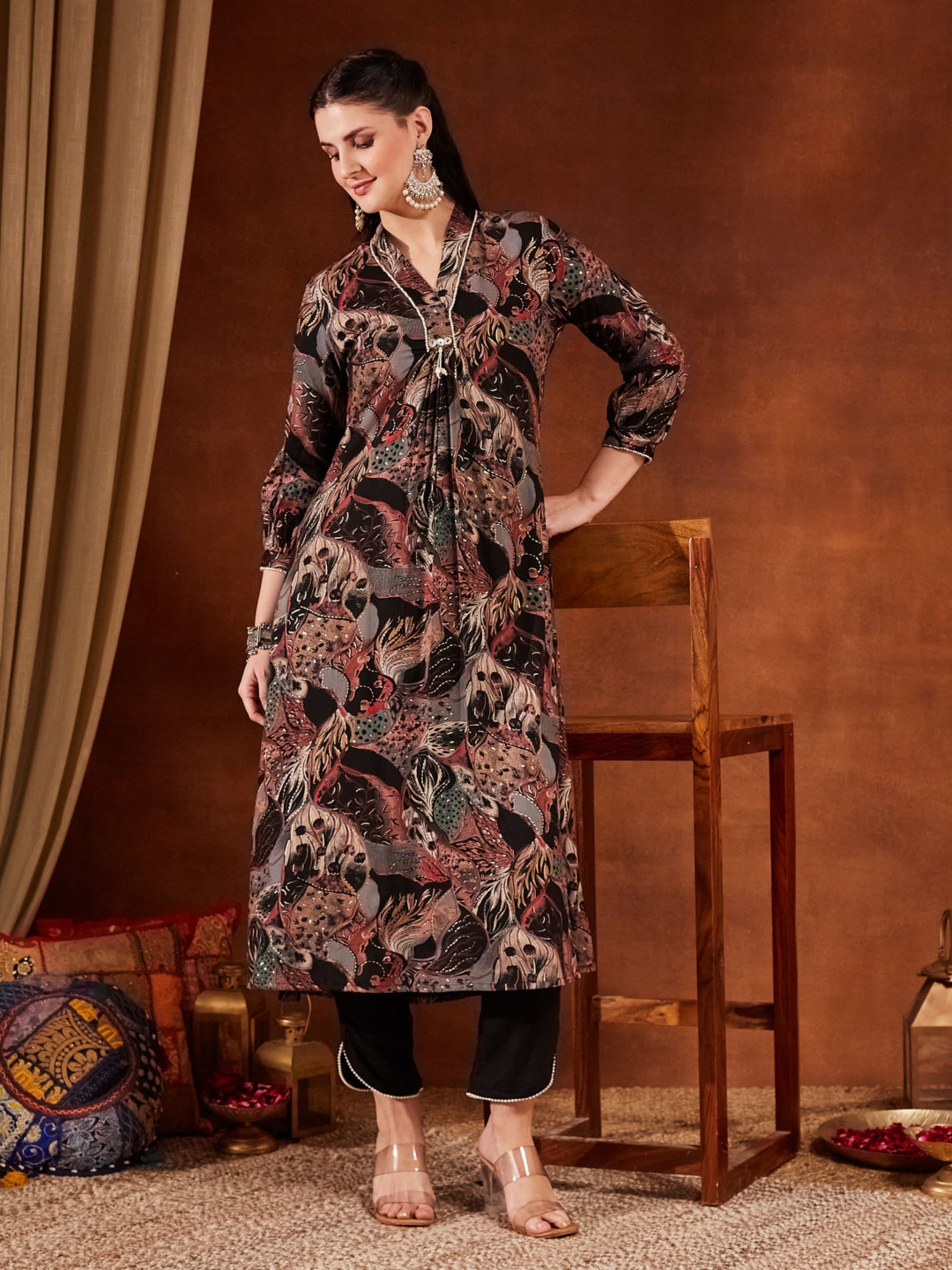 Blue Printed Rayon Women's Kurta and Pant Set